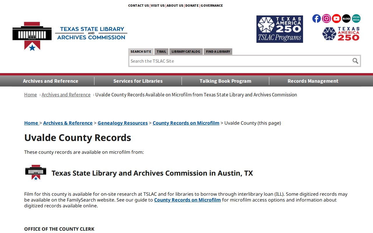 Texas State Library inventory of historic Uvalde County criminal court record reels