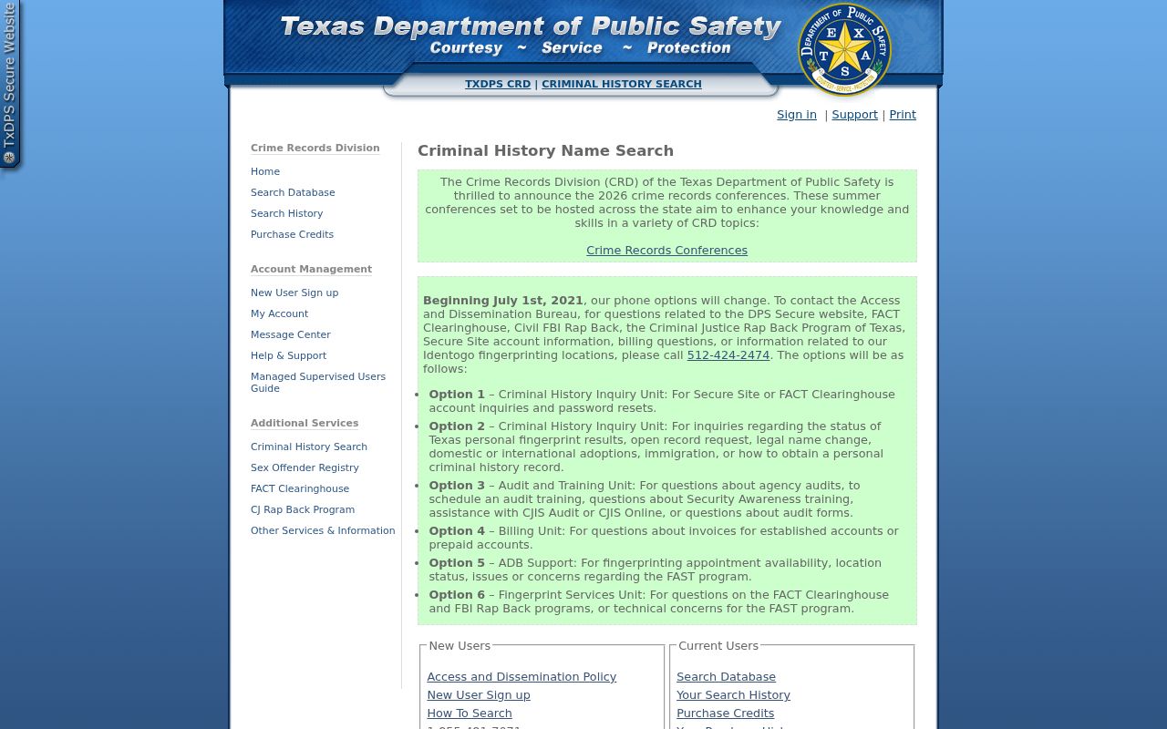 Texas DPS public criminal history conviction name search login for Uvalde County records
