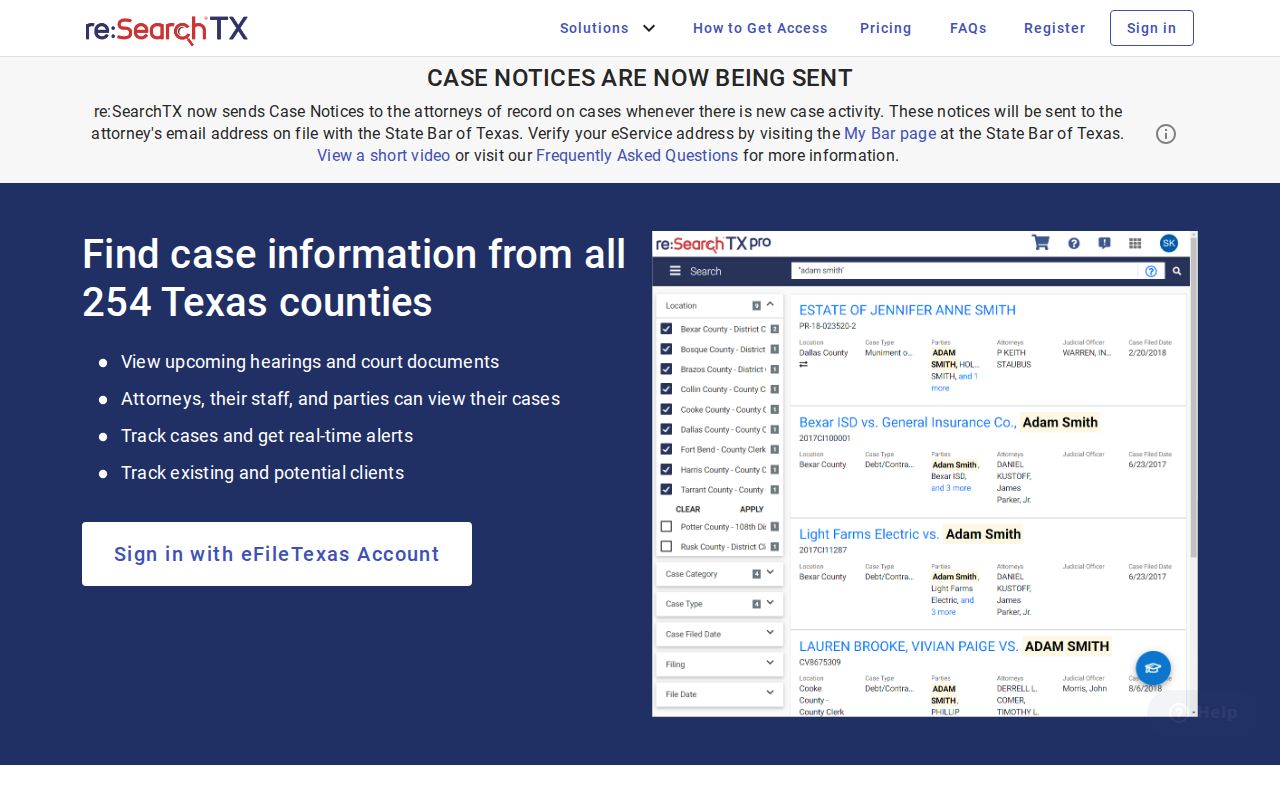 reSearchTX statewide court access platform used for some Uvalde County case records