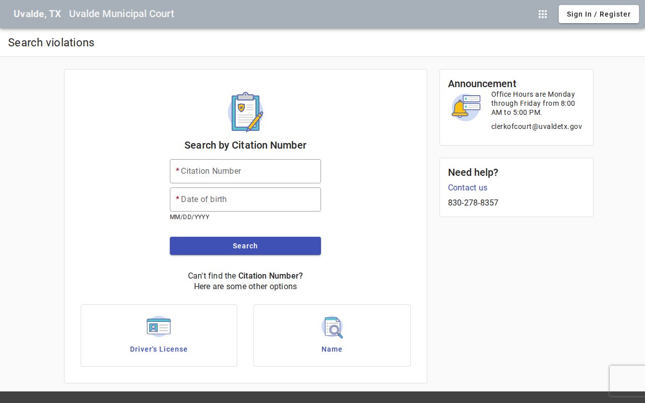 Uvalde County criminal court municipal citation search