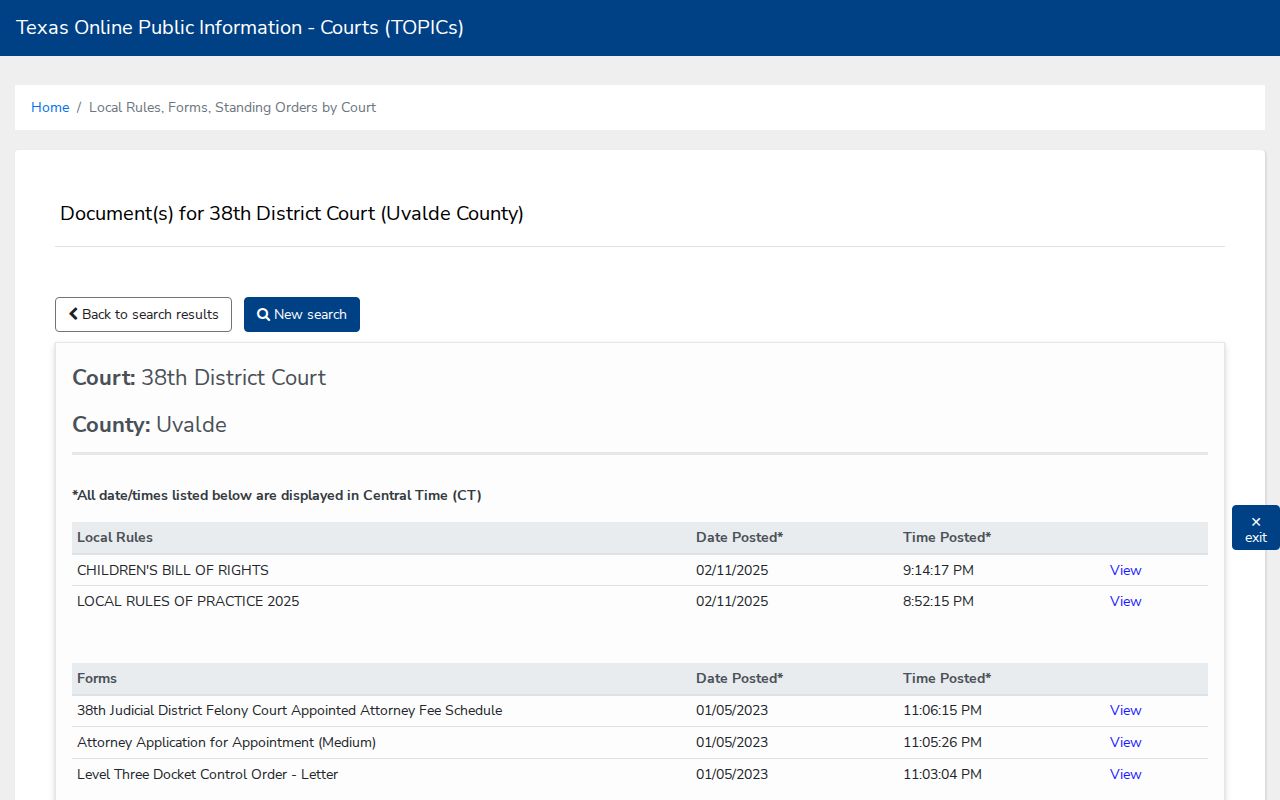 Uvalde County criminal court local rules and orders page