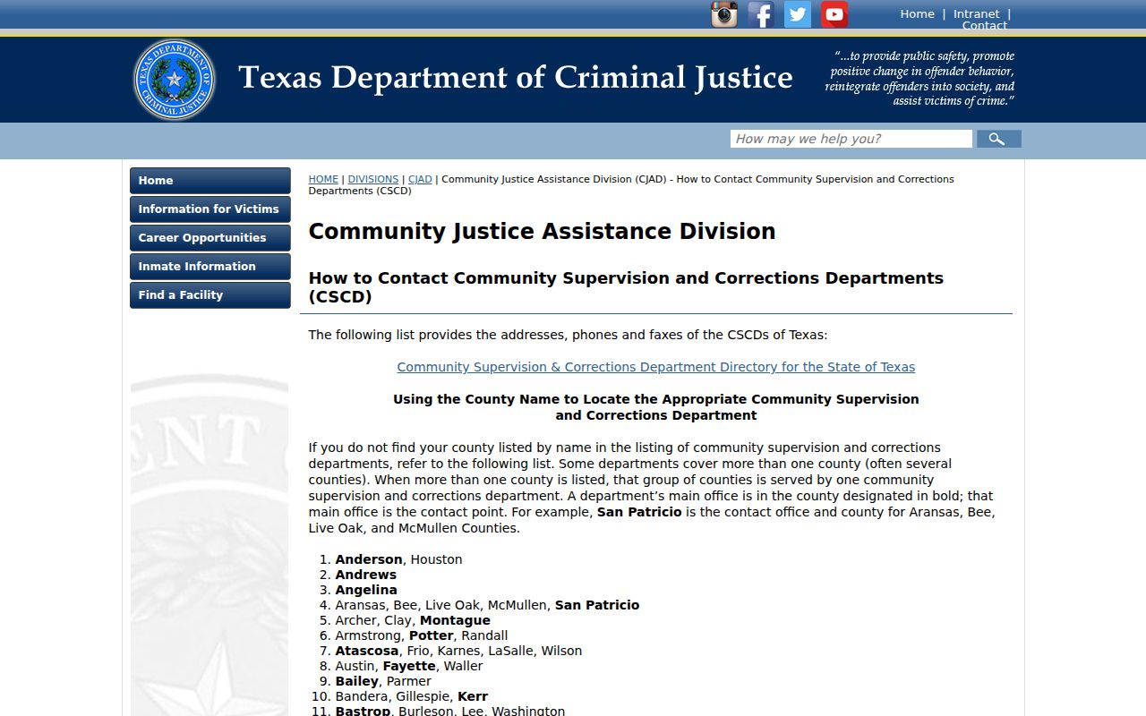 Uvalde County criminal court community supervision directory